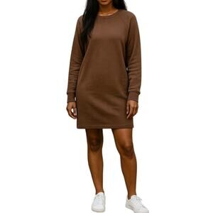 James Perse Crew Neck Sweatshirt Dress Brown Size S Jersey Knit Casual Designer